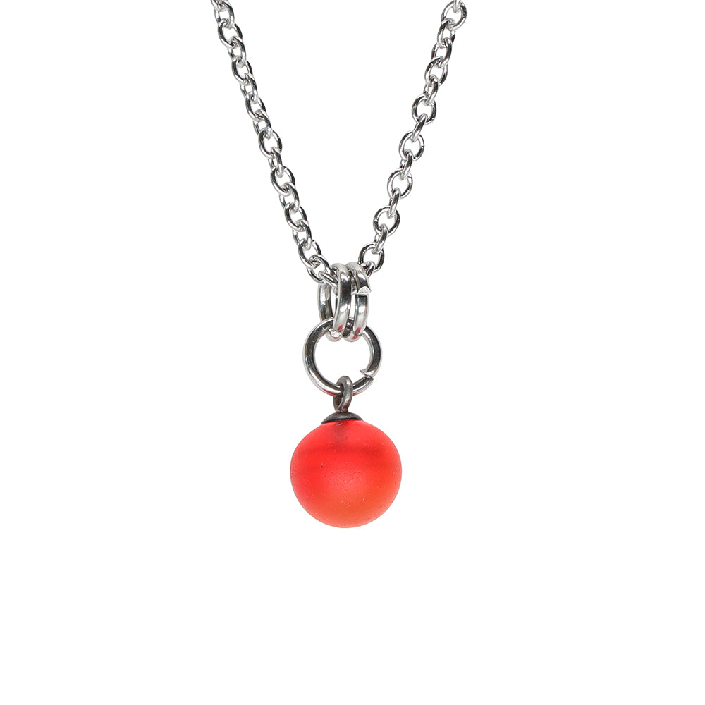 Frosted Orange Ball Charm Stainless Steel Necklace