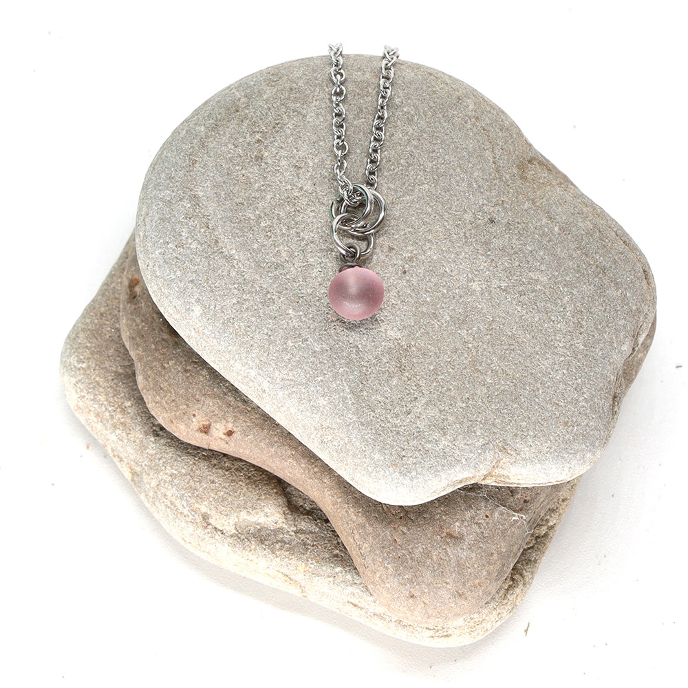 Frosted Pink Ball Charm Stainless Steel Necklace