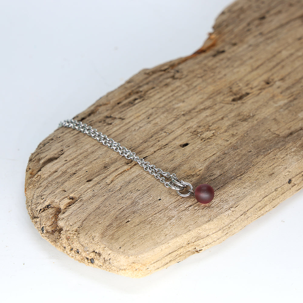 Frosted Purple Ball Charm Stainless Steel Necklace