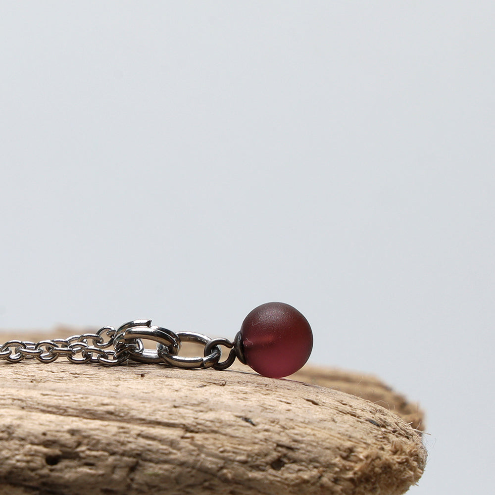 Frosted Purple Ball Charm Stainless Steel Necklace
