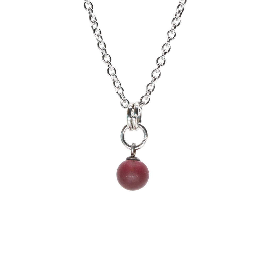 Frosted Purple Ball Charm Stainless Steel Necklace