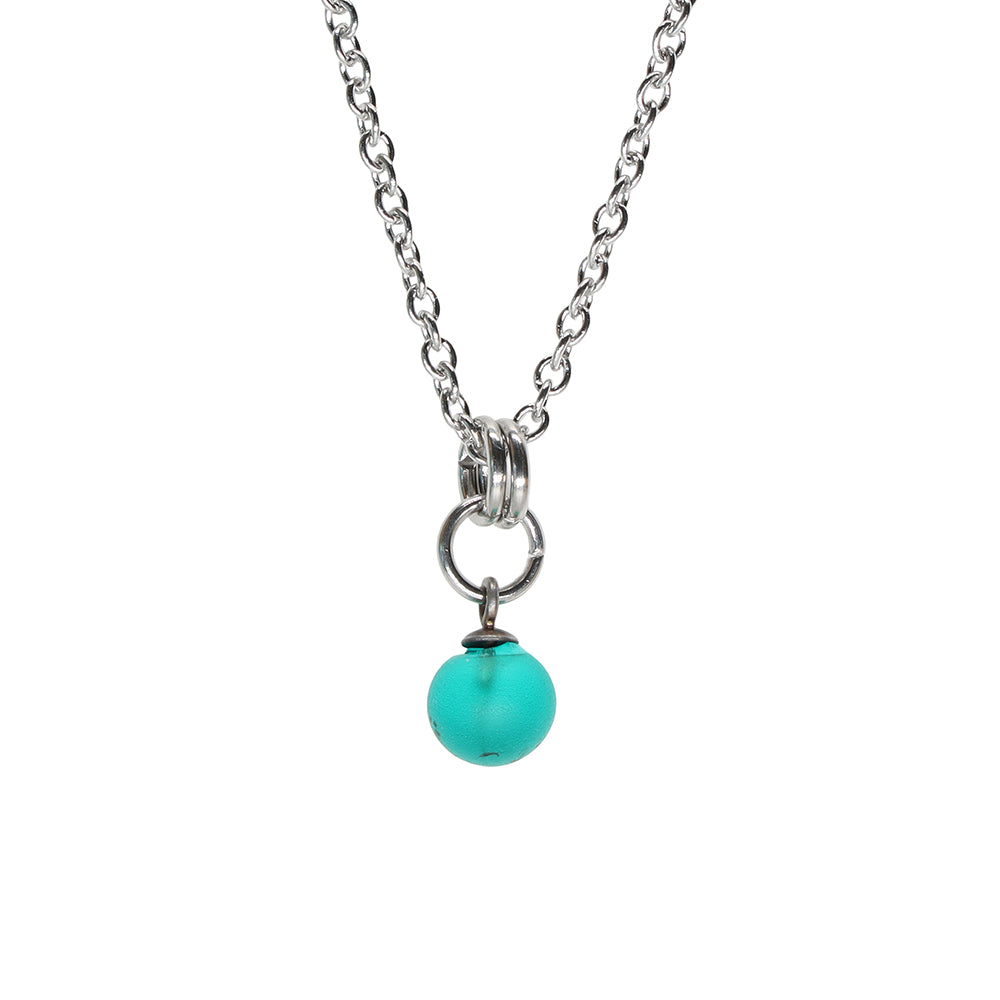Frosted Teal Ball Charm Stainless Steel Necklace