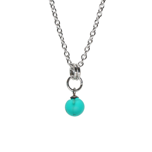Frosted Teal Ball Charm Stainless Steel Necklace