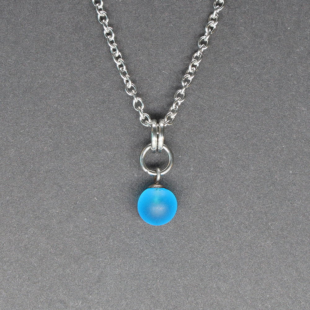 Frosted Turquoise Ball Charm Stainless Steel Necklace