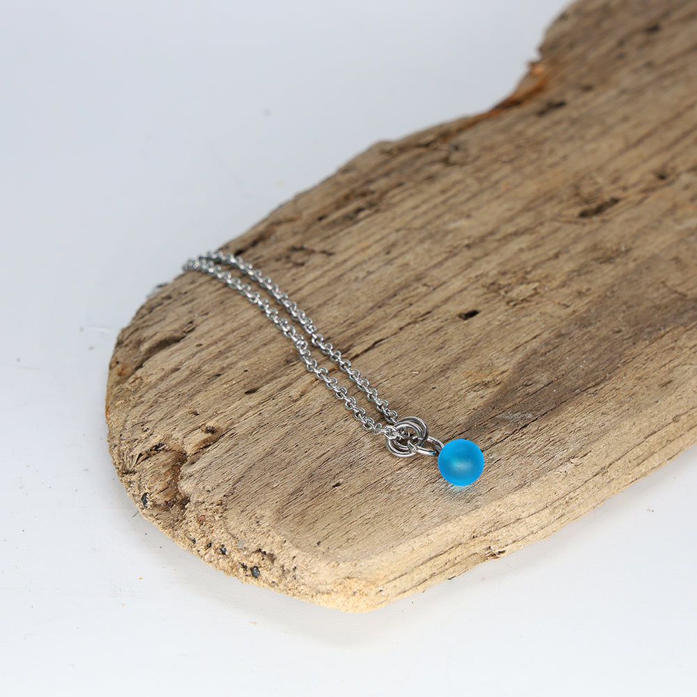 Frosted Turquoise Ball Charm Stainless Steel Necklace