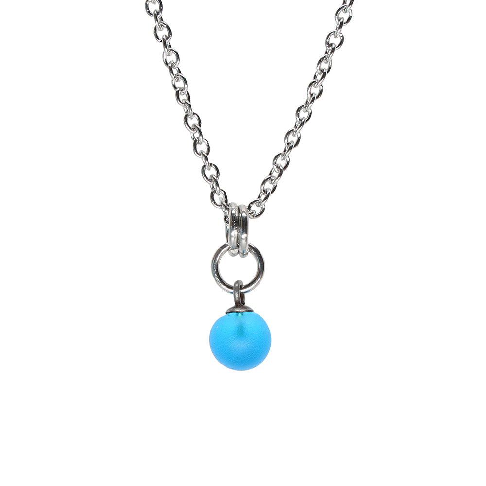 Frosted Turquoise Ball Charm Stainless Steel Necklace