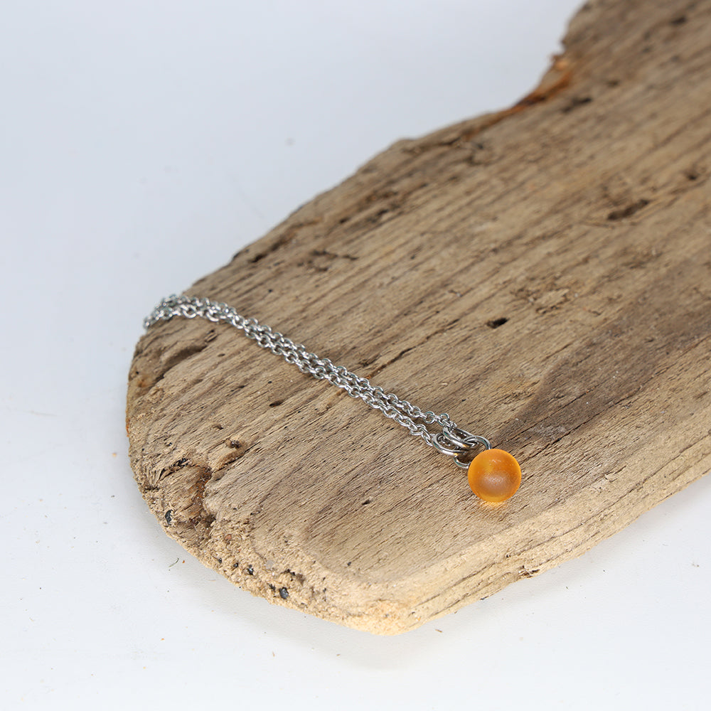 Frosted Yellow Ball Charm Stainless Steel Necklace