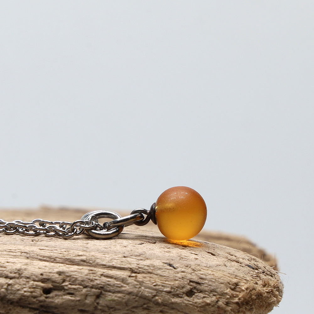 Frosted Yellow Ball Charm Stainless Steel Necklace