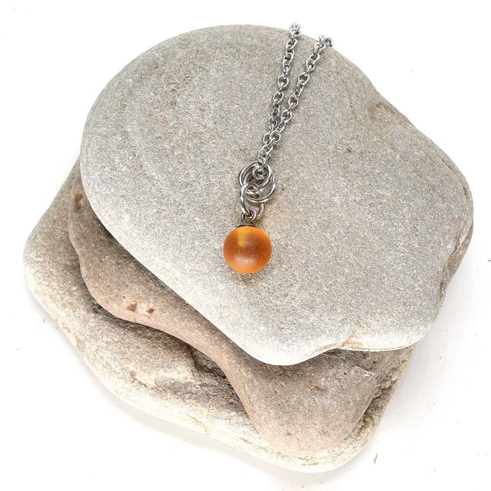 Frosted Yellow Ball Charm Stainless Steel Necklace