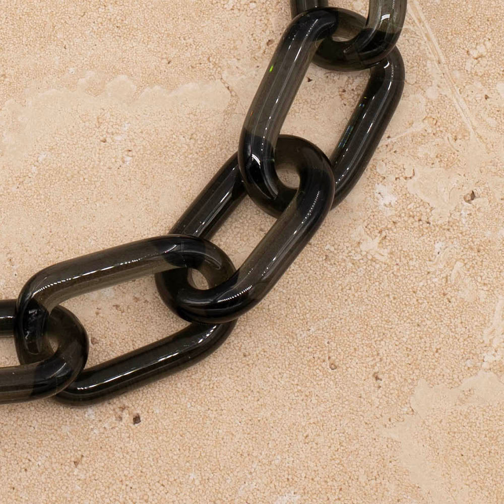 Close up of transparent black glass links