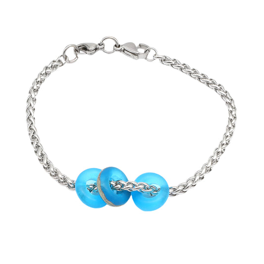 Bracelet with 3 Frosted Turquoise Transparent Glass Beads