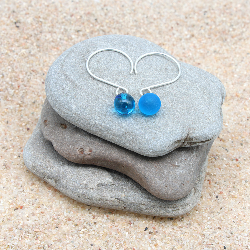 Shiny Turquoise Tiny Ball Silver Hoop Earrings