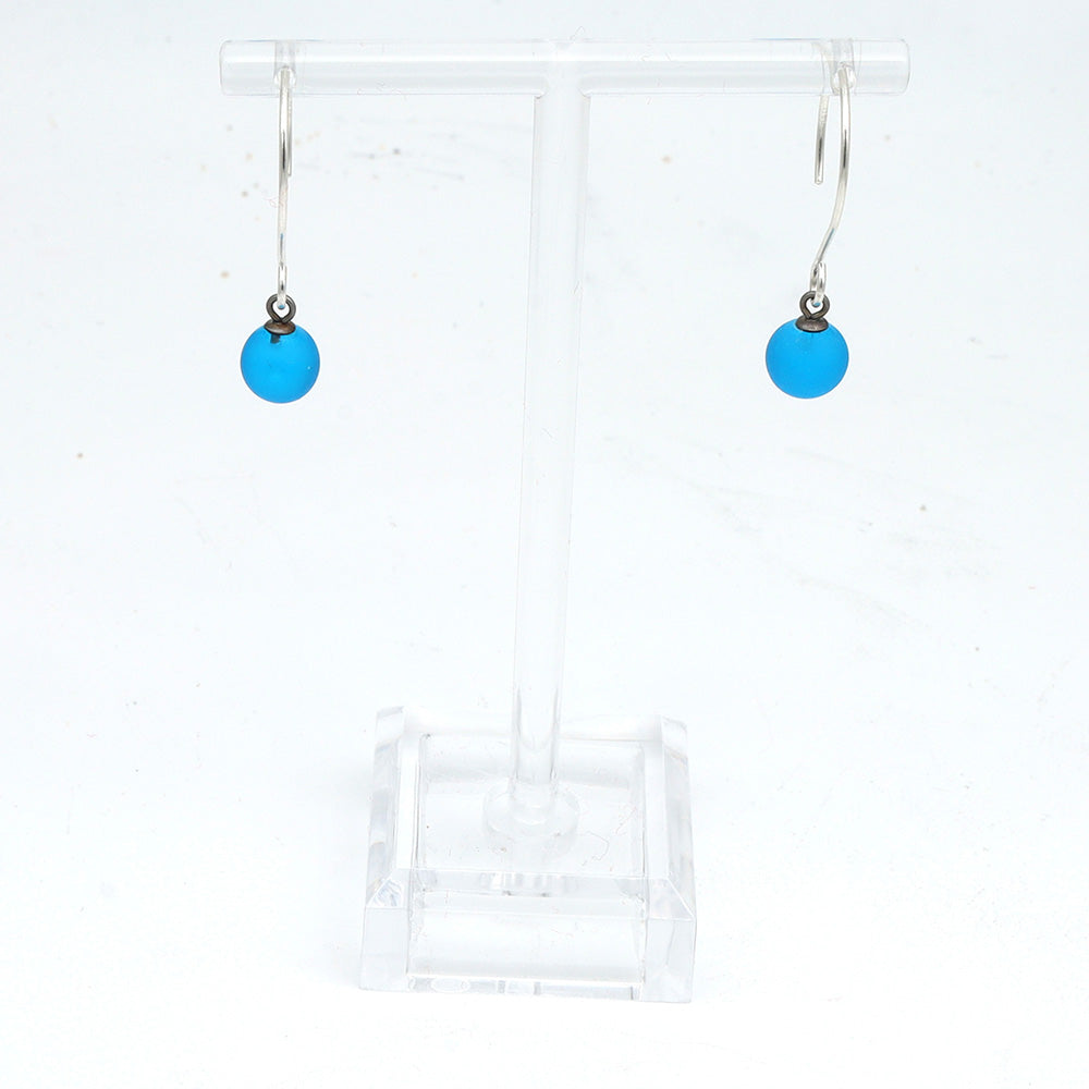 Frosted Turquoise Tiny Ball Silver Hoop Earrings