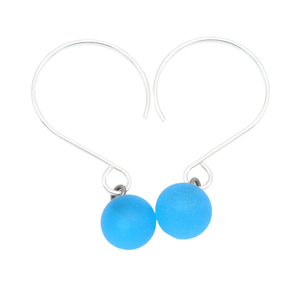 Frosted Turquoise Tiny Ball Silver Hoop Earrings