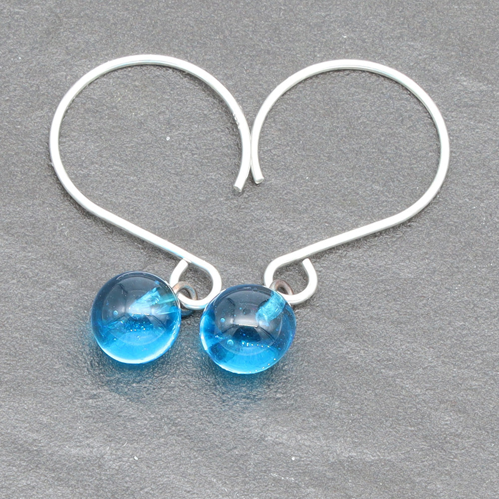 Shiny Turquoise Tiny Ball Silver Hoop Earrings