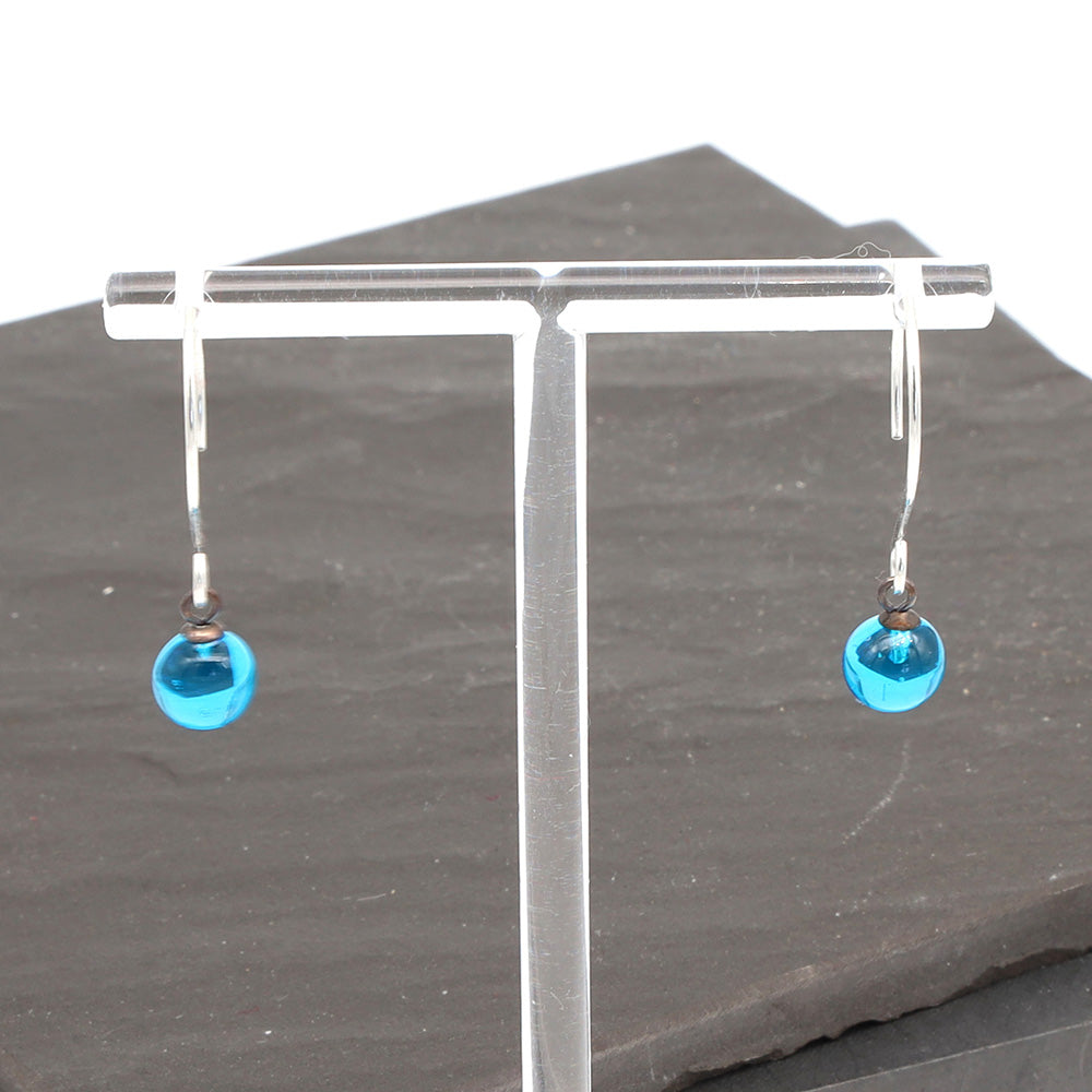 Shiny Turquoise Tiny Ball Silver Hoop Earrings