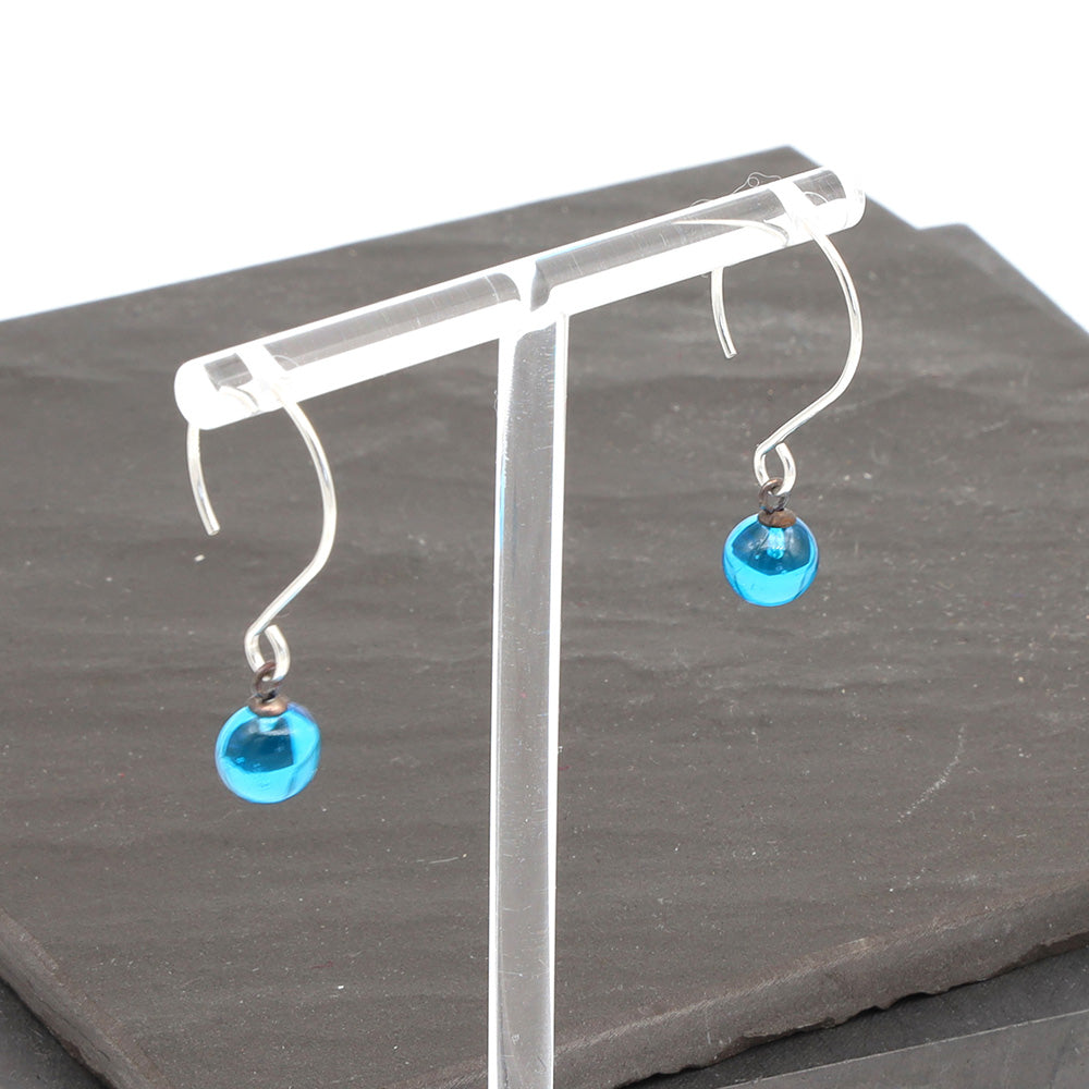 Shiny Turquoise Tiny Ball Silver Hoop Earrings