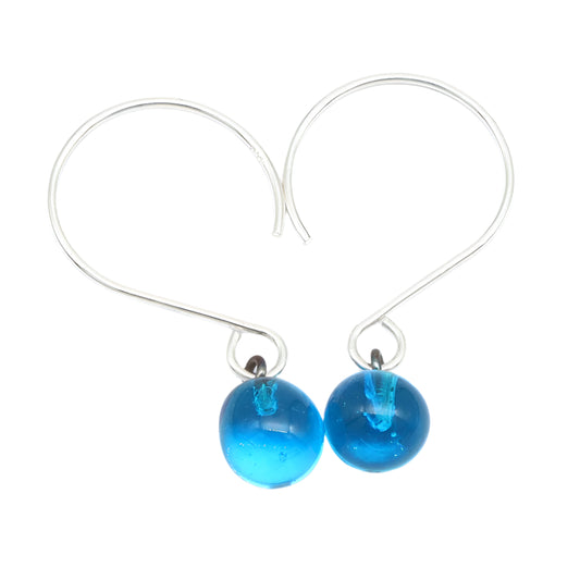 Shiny Turquoise Tiny Ball Silver Hoop Earrings