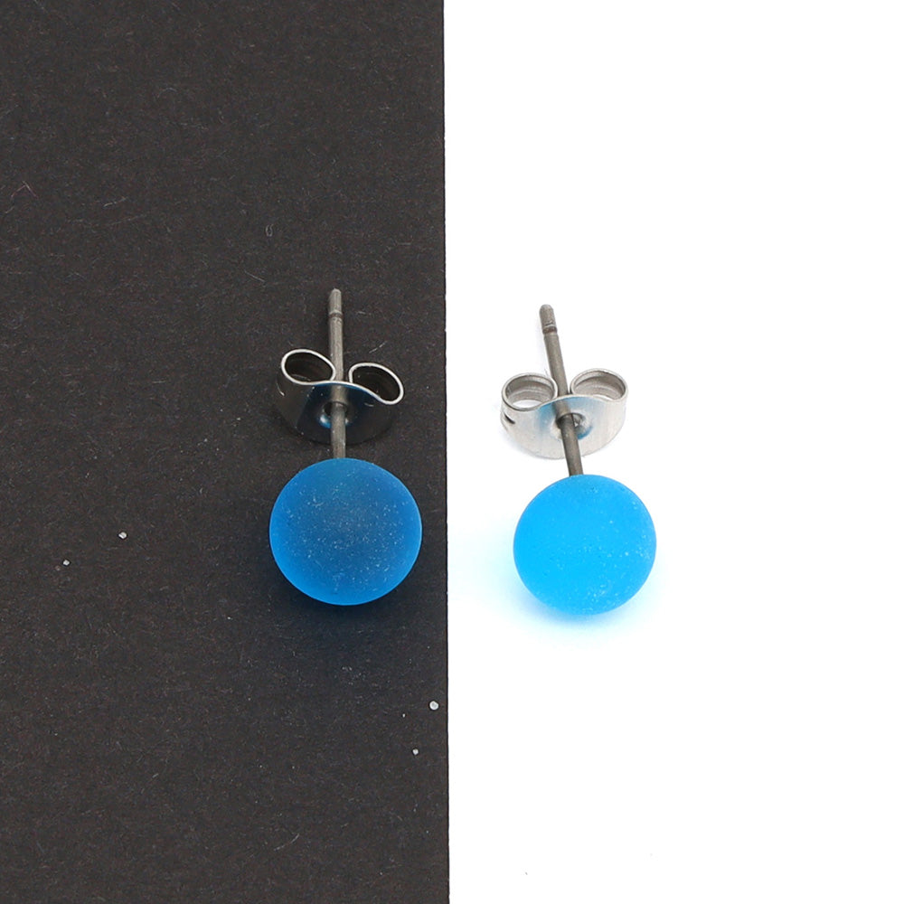 Frosted Transparent Turquoise Glass Stud Earrings