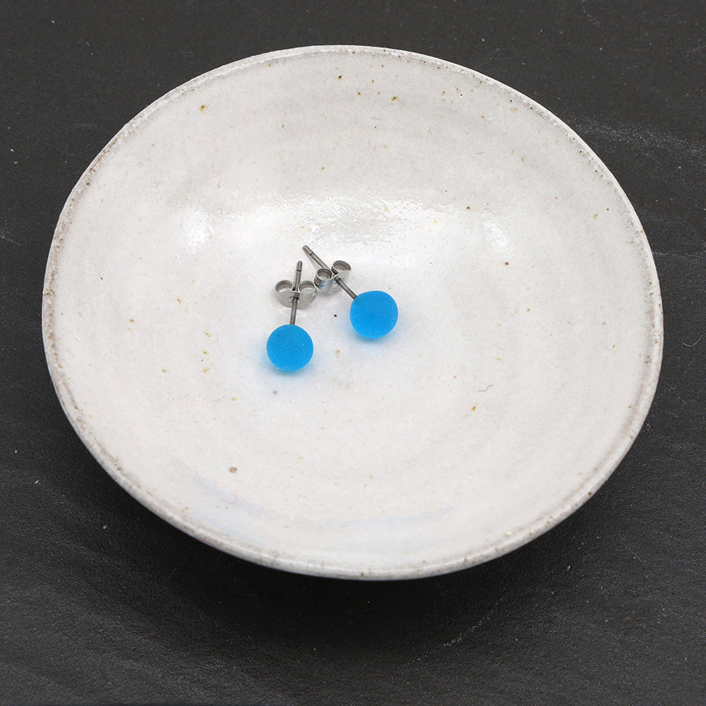 Frosted Transparent Turquoise Glass Stud Earrings