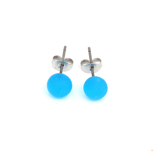 Frosted Transparent Turquoise Glass Stud Earrings