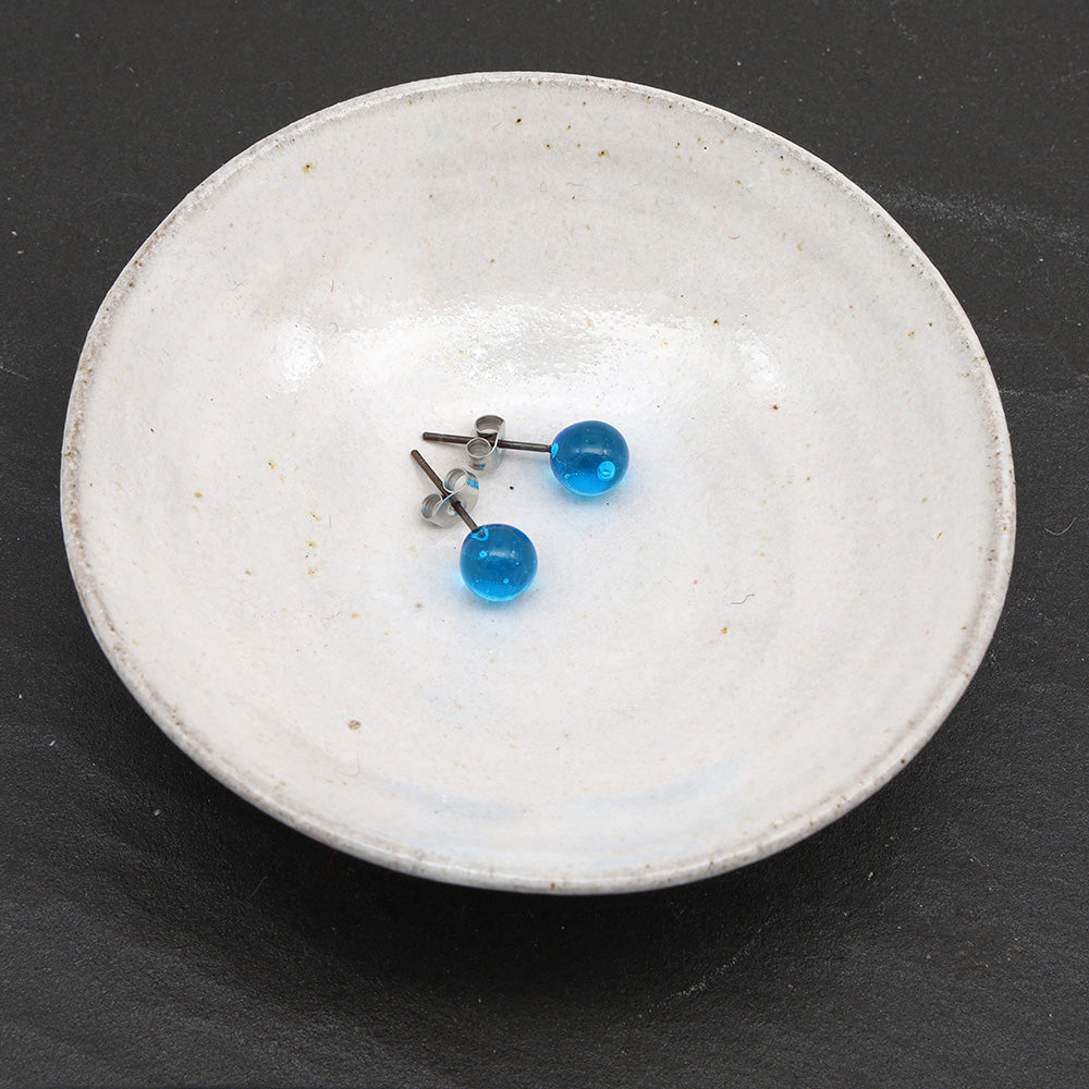 Shiny Transparent Turquoise Glass Stud Earrings