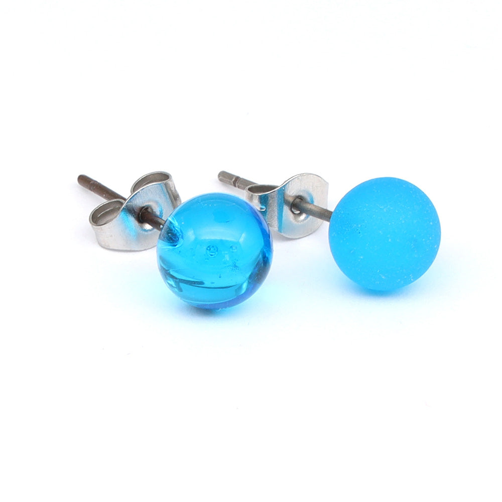 Frosted Transparent Turquoise Glass Stud Earrings