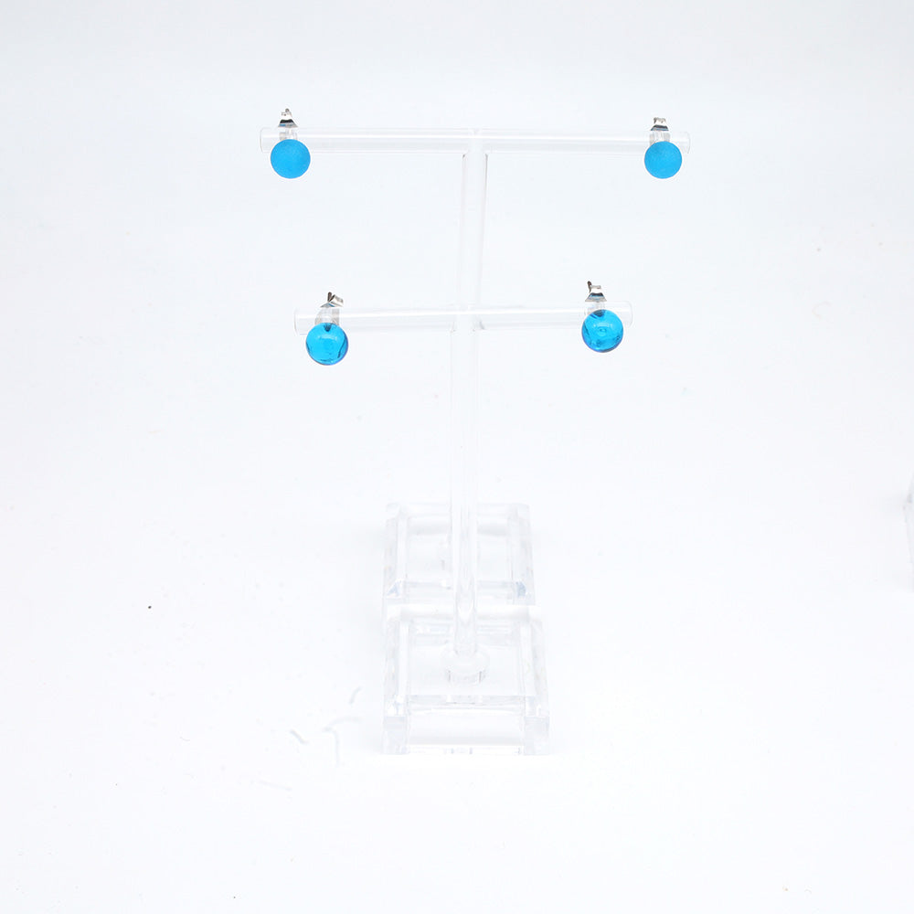 Frosted Transparent Turquoise Glass Stud Earrings
