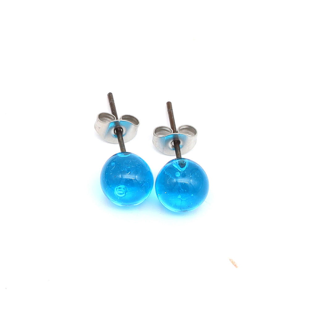 Shiny Transparent Turquoise Glass Stud Earrings