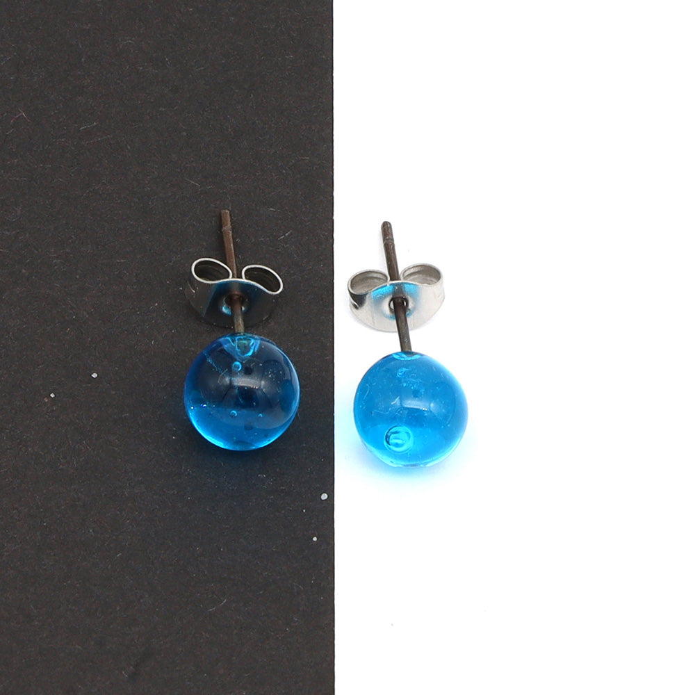 Shiny Transparent Turquoise Glass Stud Earrings