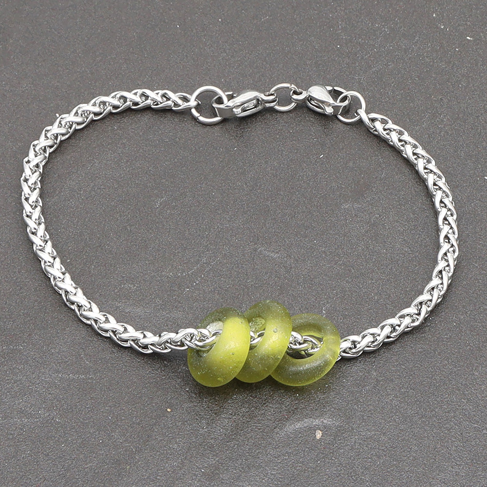 Bracelet with 3 Frosted Wine Bottle Glass Beads