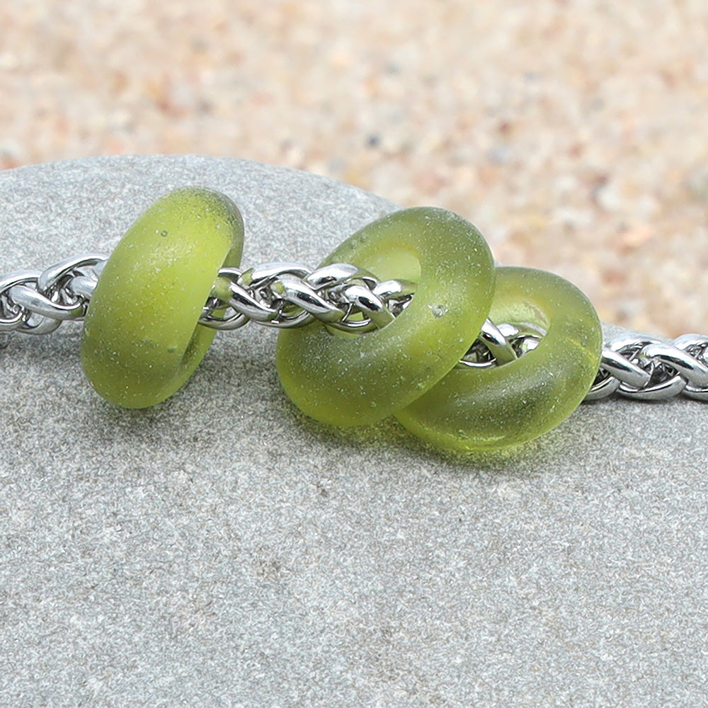 Bracelet with 3 Frosted Wine Bottle Glass Beads