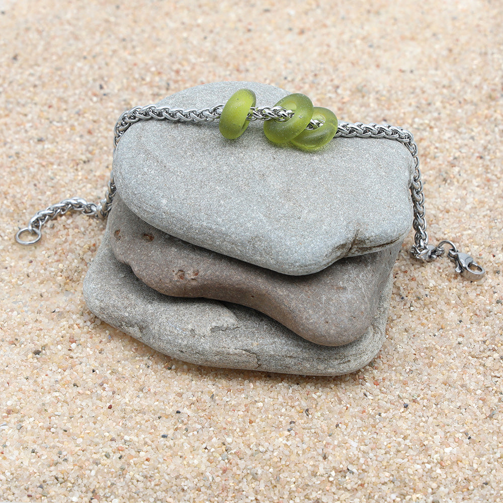 Bracelet with 3 Frosted Wine Bottle Glass Beads