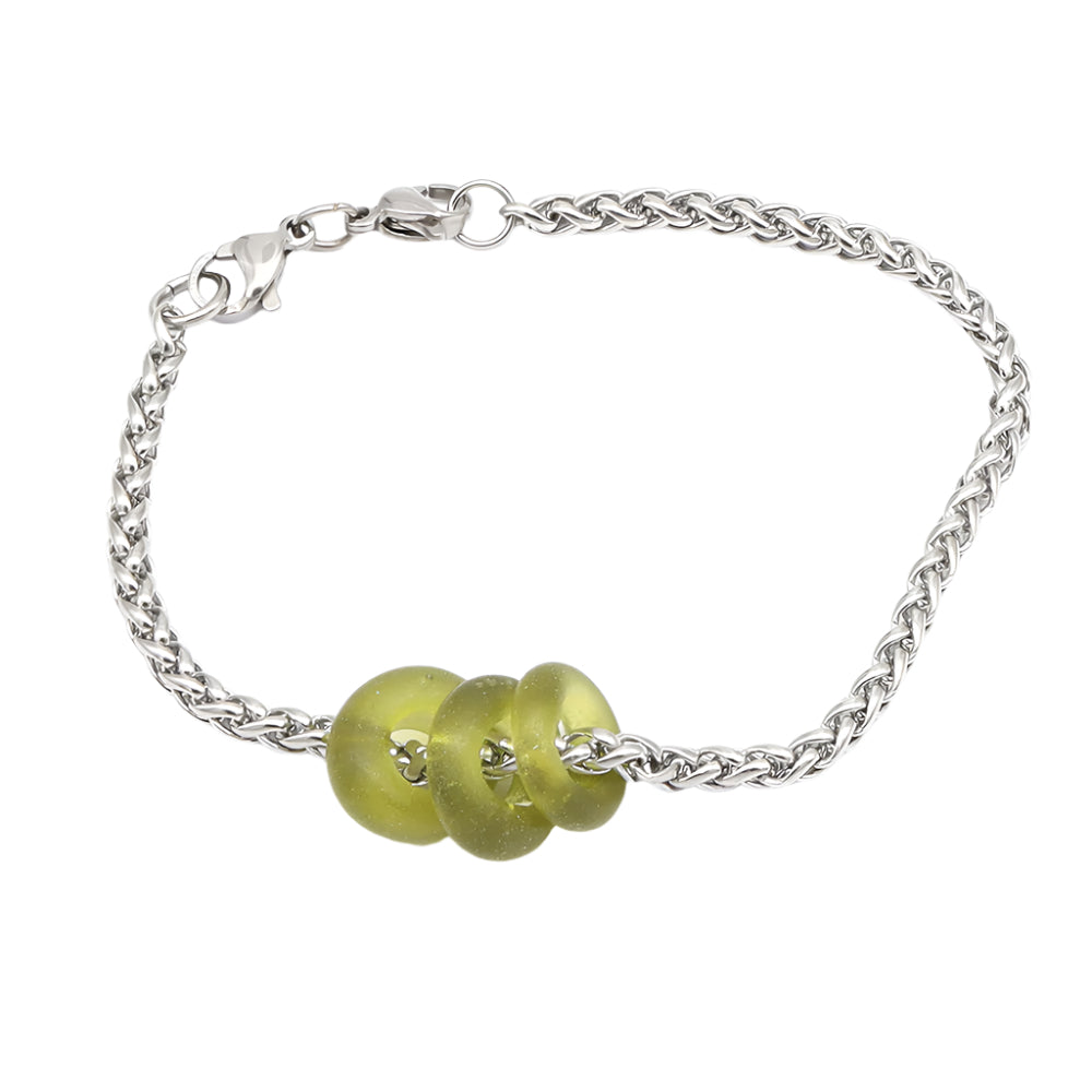 Bracelet with 3 Frosted Wine Bottle Glass Beads