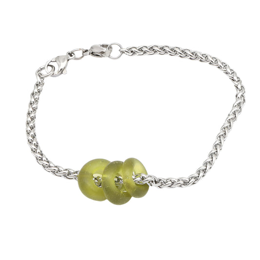 Bracelet with 3 Frosted Wine Bottle Glass Beads