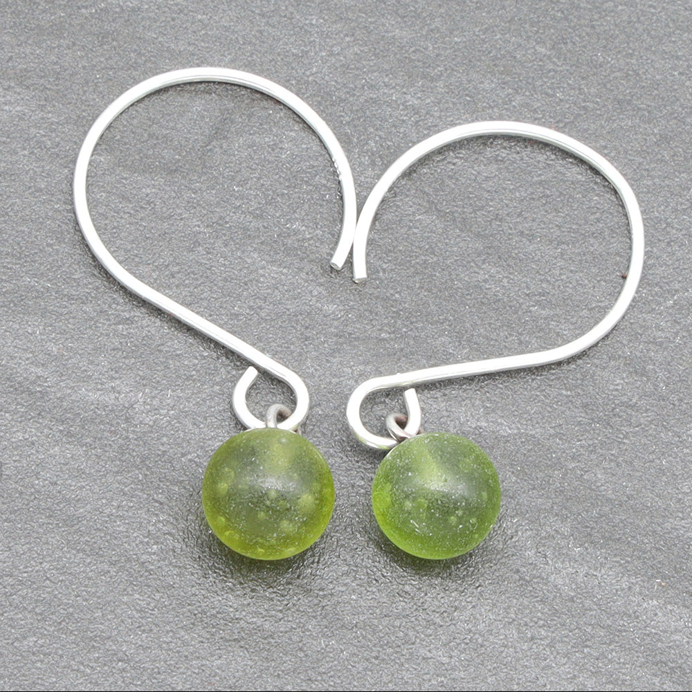 Frosted Wine Bottle Tiny Ball Silver Hoop Earrings