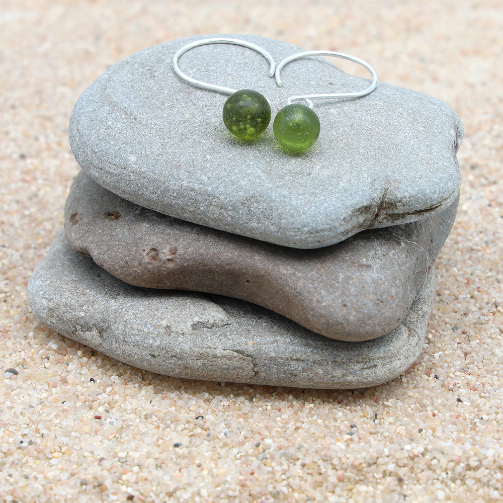 Frosted Wine Bottle Tiny Ball Silver Hoop Earrings