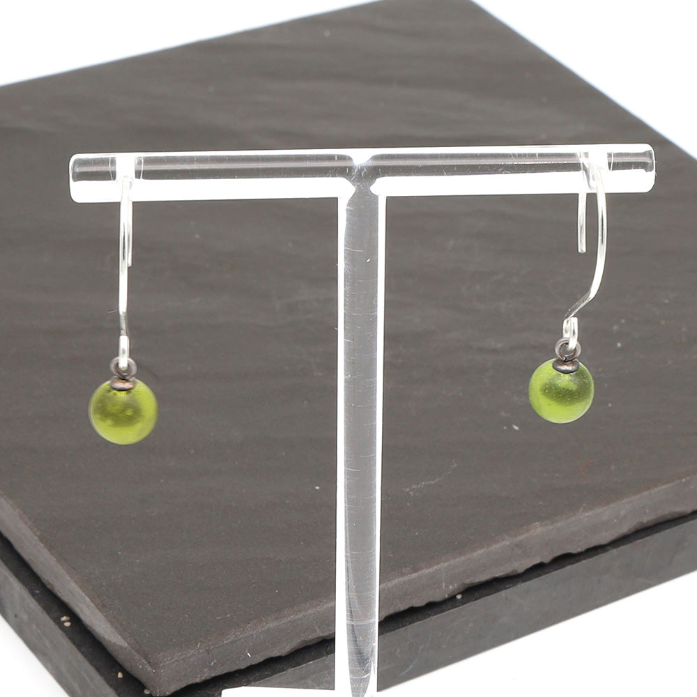 Frosted Wine Bottle Tiny Ball Silver Hoop Earrings