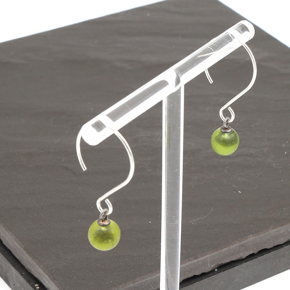 Frosted Wine Bottle Tiny Ball Silver Hoop Earrings