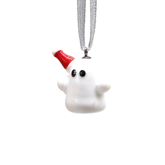 Tiny Glass Christmas Ghost with Santa Hat
