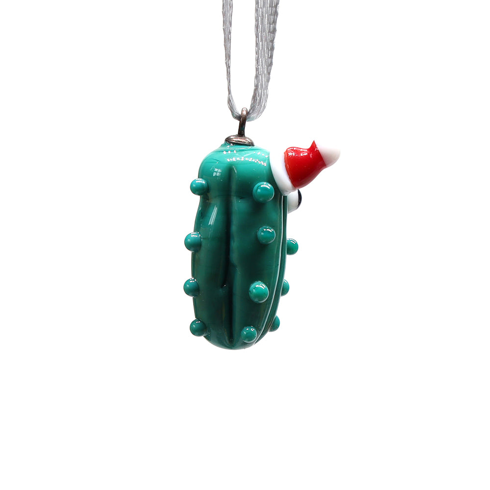 Tiny Glass Christmas Pickle with Santa Hat