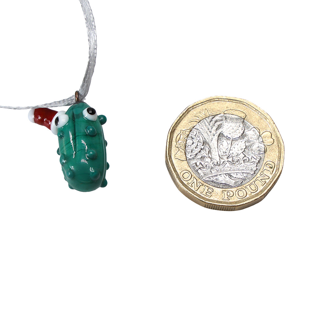 Tiny Glass Christmas Pickle with Santa Hat
