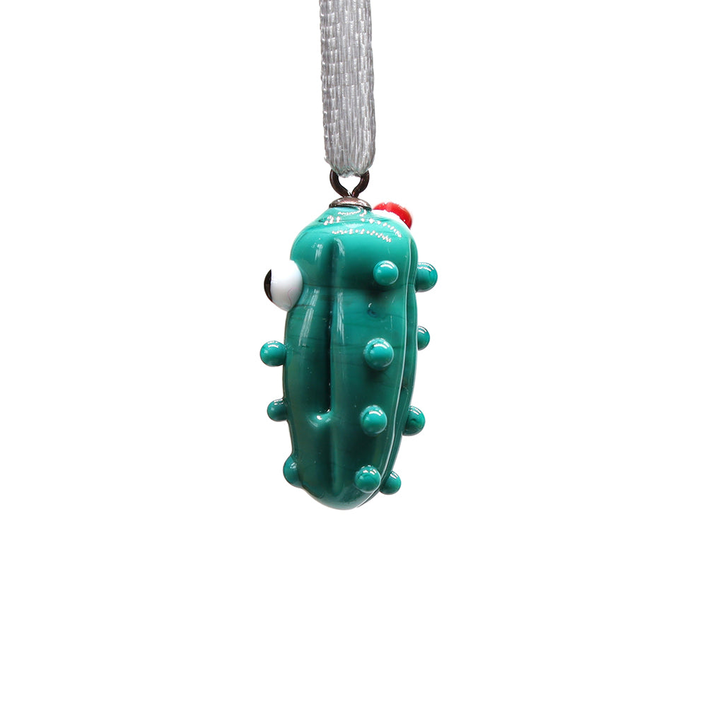 Tiny Glass Christmas Pickle with Santa Hat