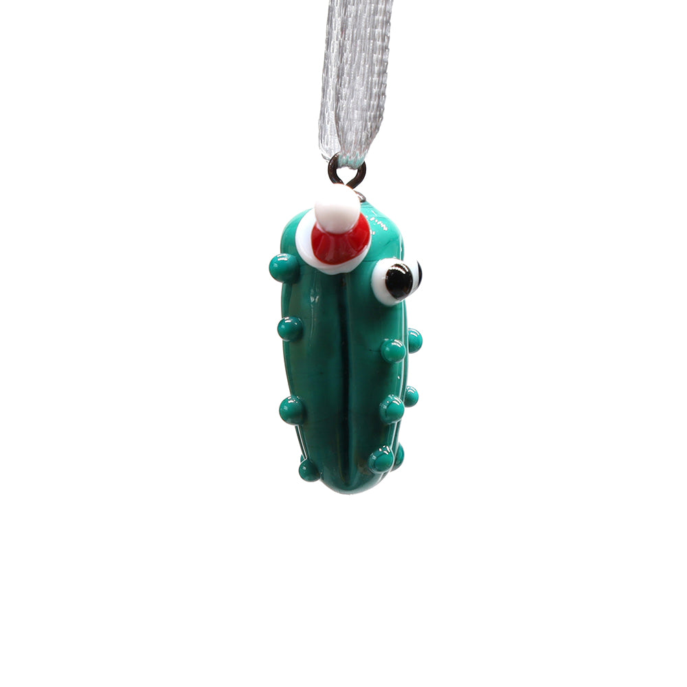 Tiny Glass Christmas Pickle with Santa Hat