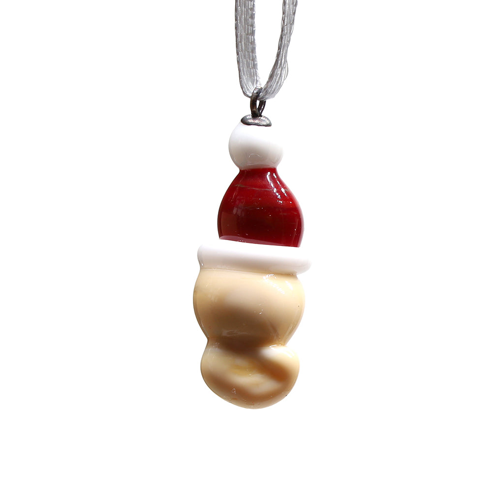 Tiny Glass Christmas Skull with Santa Hat