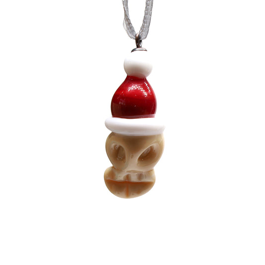 Tiny Glass Christmas Skull with Santa Hat