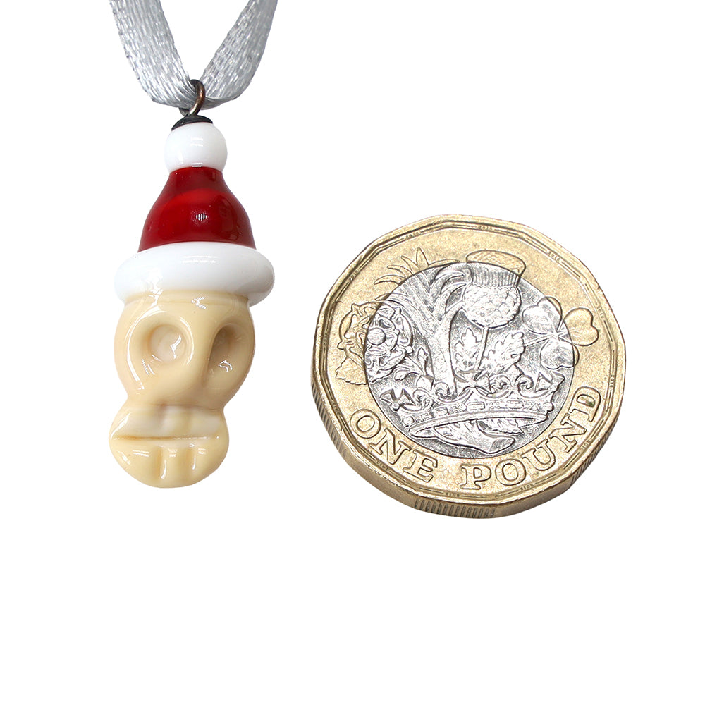 Tiny Glass Christmas Skull with Santa Hat