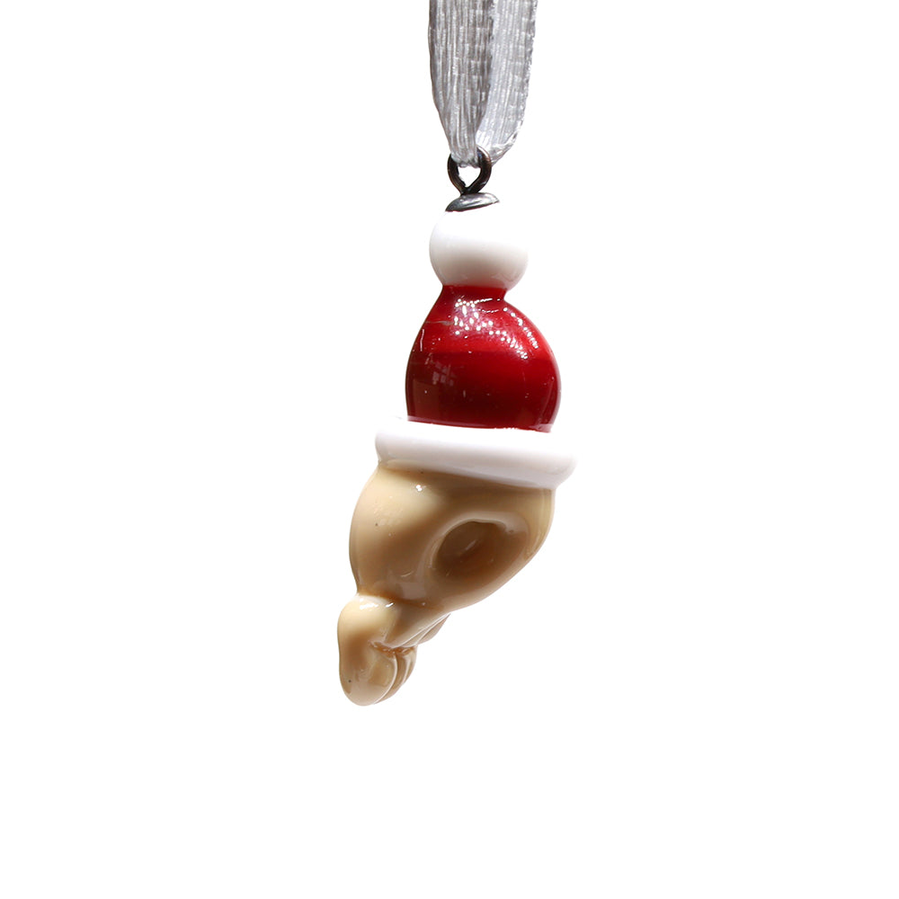 Tiny Glass Christmas Skull with Santa Hat