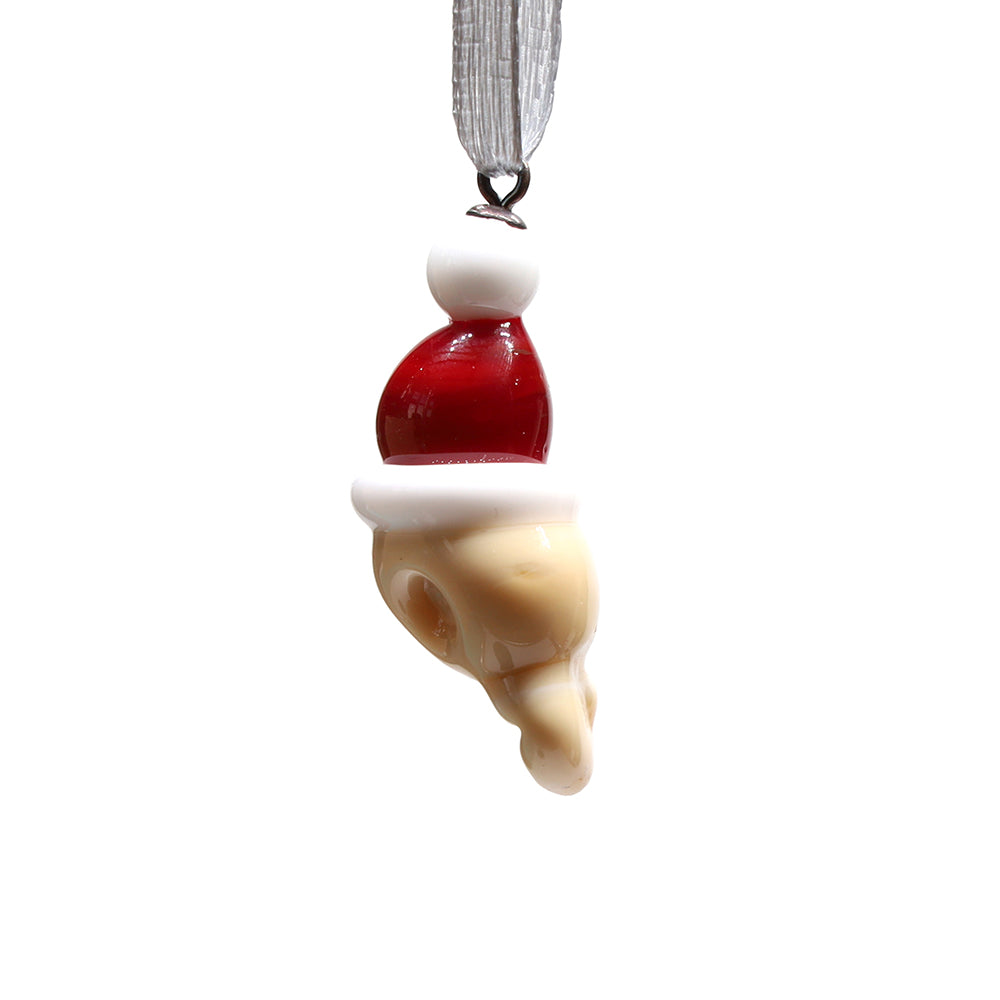 Tiny Glass Christmas Skull with Santa Hat