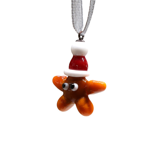 Tiny Glass Christmas Star with Santa Hat